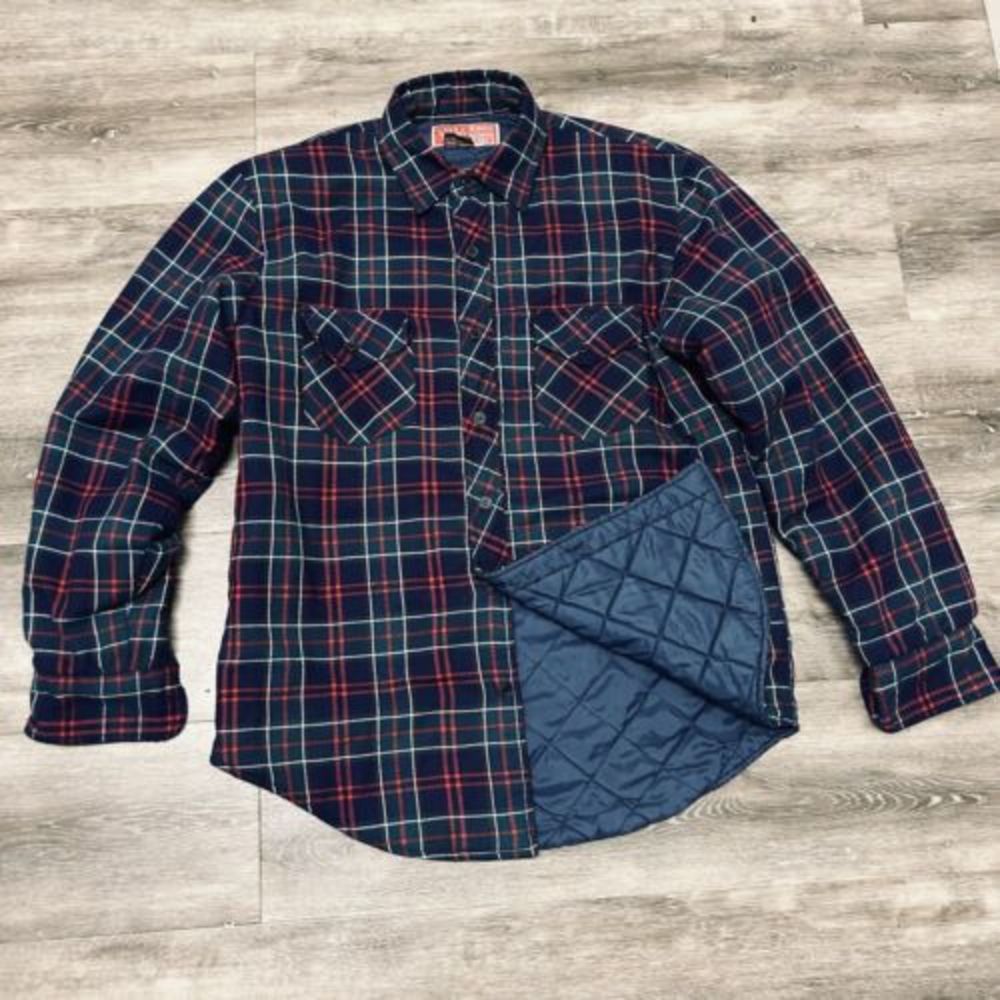 Vintage 70s/80s Kings Crown Quilted  Button Mens Shirt L Plaid Hunting‎